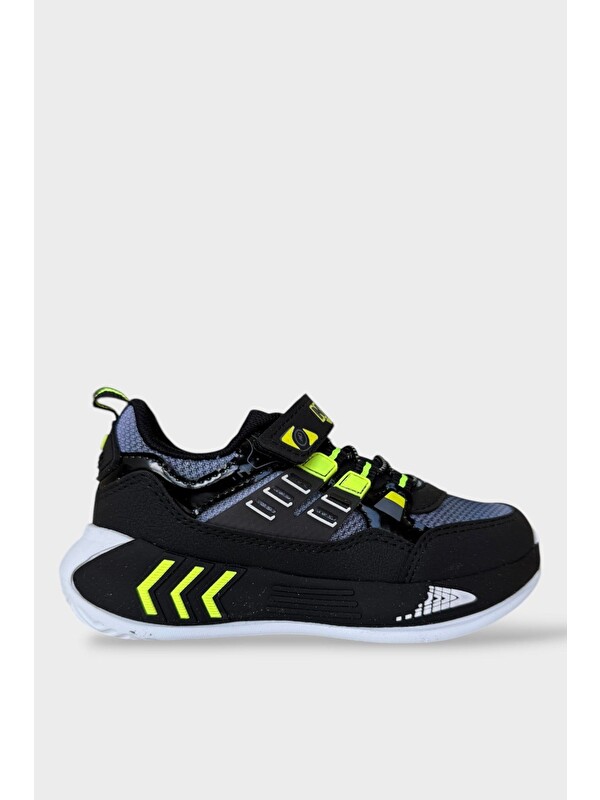 LİGER Cırtlı Hafif Anatomik Taban Günlük Sneaker Çocuk Spor Ayakkabı Sİyah - Sari