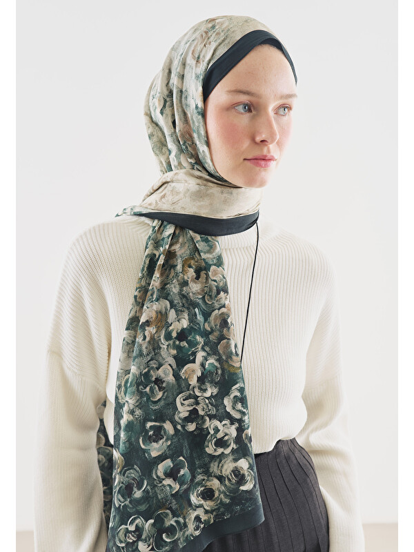 Fresh Scarfs Koyu Yeşil Pearlıe Desenli Pamuk Viskon Şal