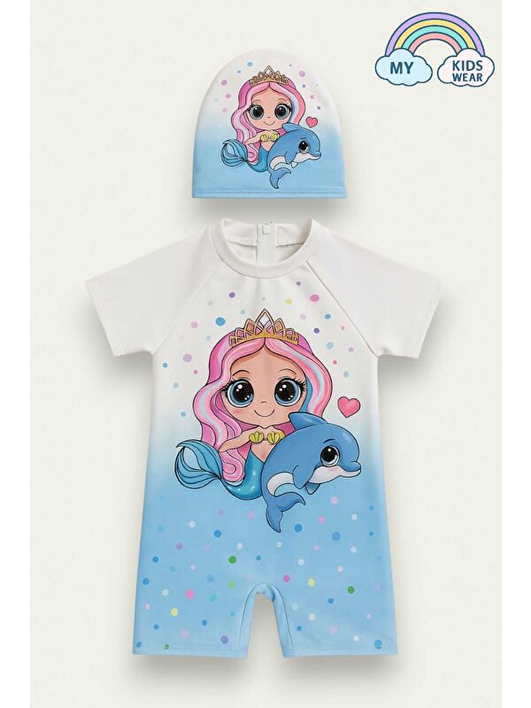 My Kids Wear Kız Çocuk Dalgıç Kumaş Gizli Fermuarlı Boneli Mayo Takımı 3-10 Yaş 11936