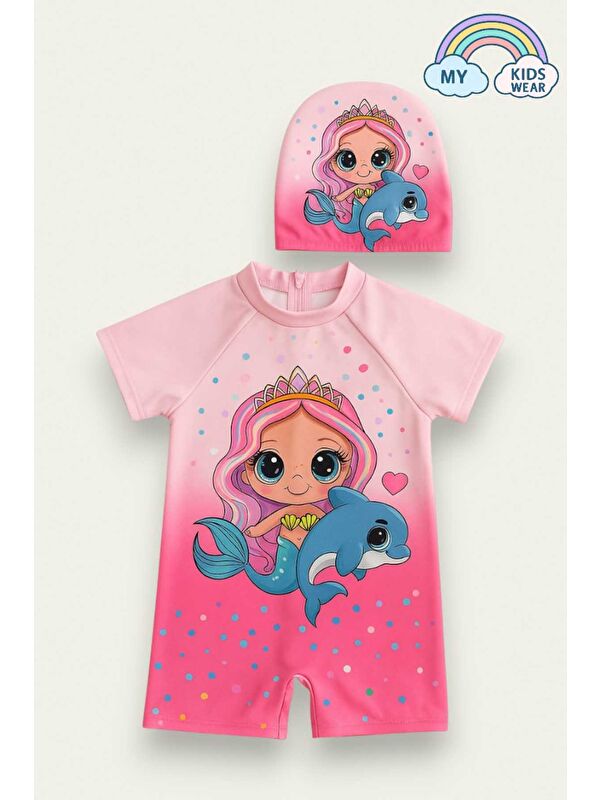 My Kids Wear Kız Çocuk Dalgıç Kumaş Gizli Fermuarlı Boneli Mayo Takımı 3-10 Yaş 11934