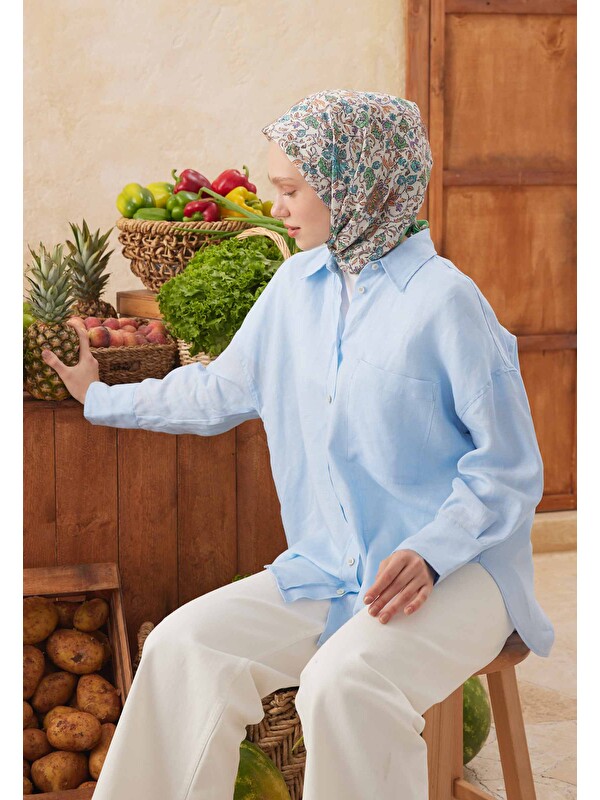 Fresh Scarfs Morocco Desen Pamuk İpek Eşarp Turkuaz