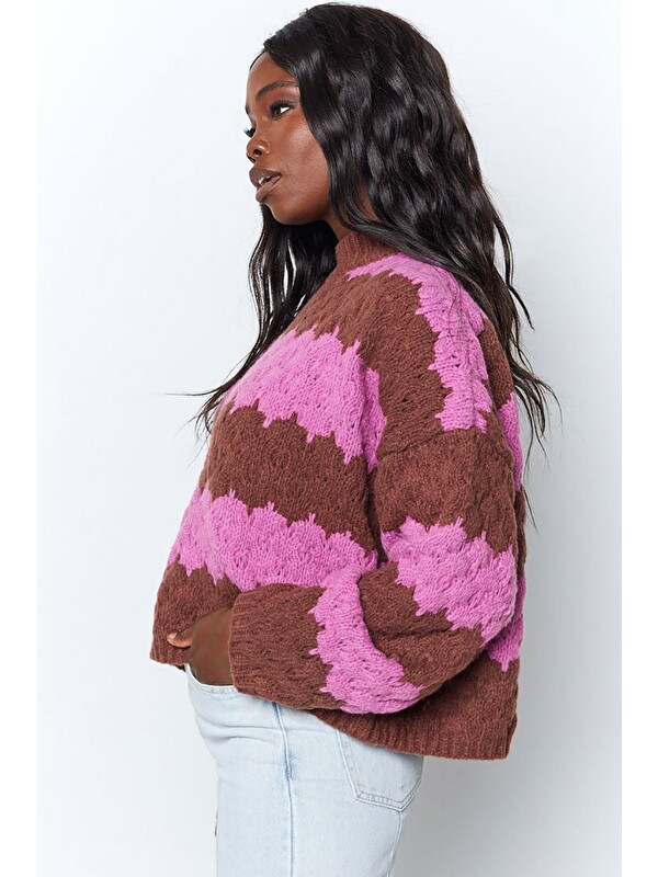 Madmext Pembe Desenli Oversize Kazak Mg1205