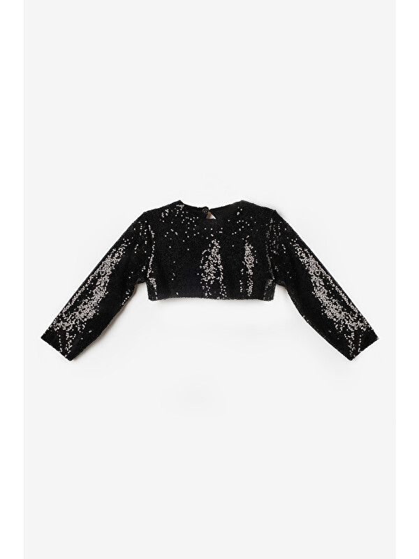 Le Mabelle Siyah Uzun Kollu Pullu Kız Çocuk Crop Bluz