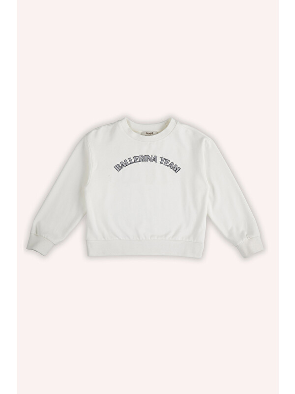 Panço Kız Çocuk Nakış Detaylı Ekru Sweatshirt