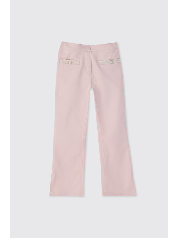 Panço Kız Çocuk Süs Cepli Pembe Pantolon