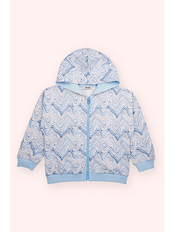 Panço Kız Çocuk Fermuarlı Mavi Sweatshirt