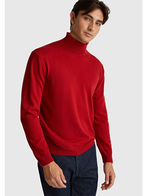 United Colors Of Benetton Erkek Kırmızı %100 Merino Boğazlı Kazak