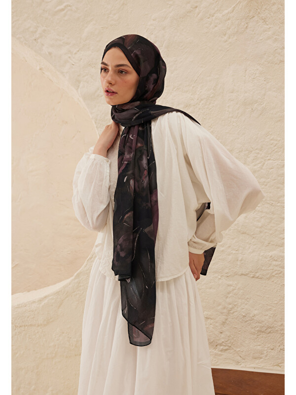 Fresh Scarfs Dark Garden Desen Rami Şal Gülkurusu