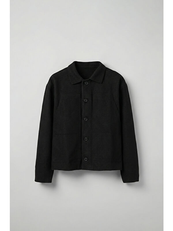 Abluka Online Erkek Relaxed Fit Kaşe Mont Siyah