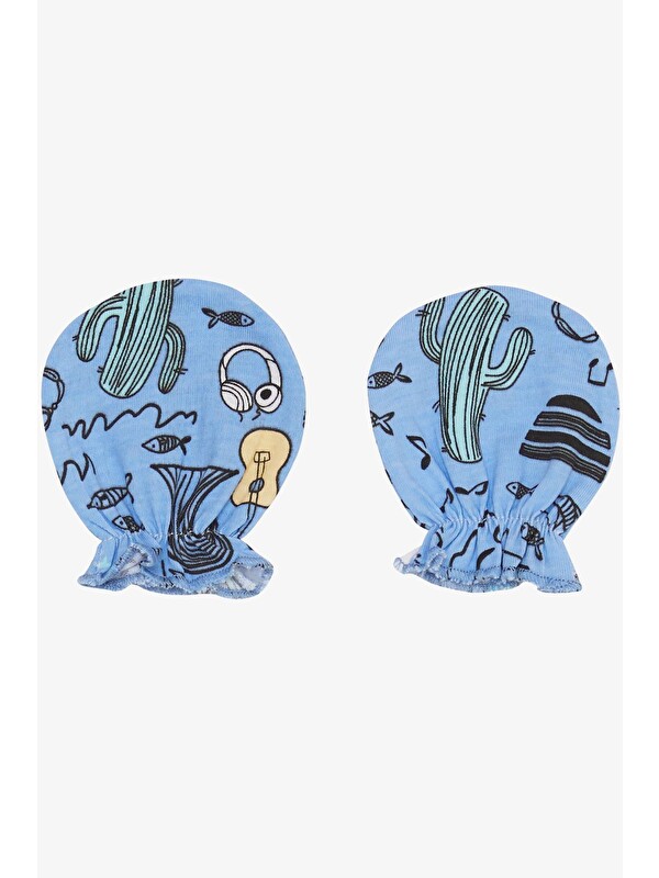Breeze Yenidoğan Bebek Eldiven Müzik Temalı Balık Desenli Mavi (7 X 9 Cm)