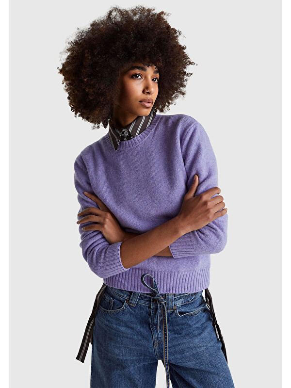 United Colors Of Benetton Kadın Koyu Lila Bisiklet Yaka Shetland Kazak