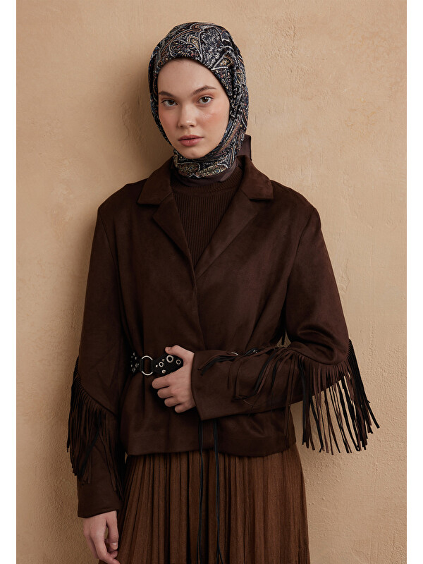Fresh Scarfs Helene Desen Pamuk İpek Eşarp Sıcak Kahve
