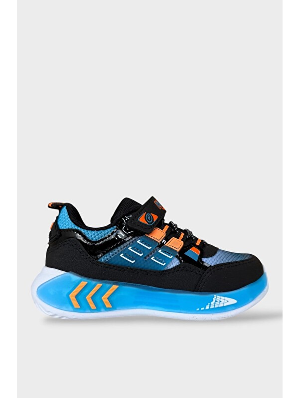 LİGER Cırtlı Hafif Anatomik Taban Günlük Sneaker Çocuk Spor Ayakkabı Sİyah - Turuncu