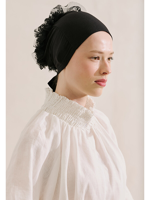 Fresh Scarfs Dantel Topuzlu Bone(Lace Eva) Siyah