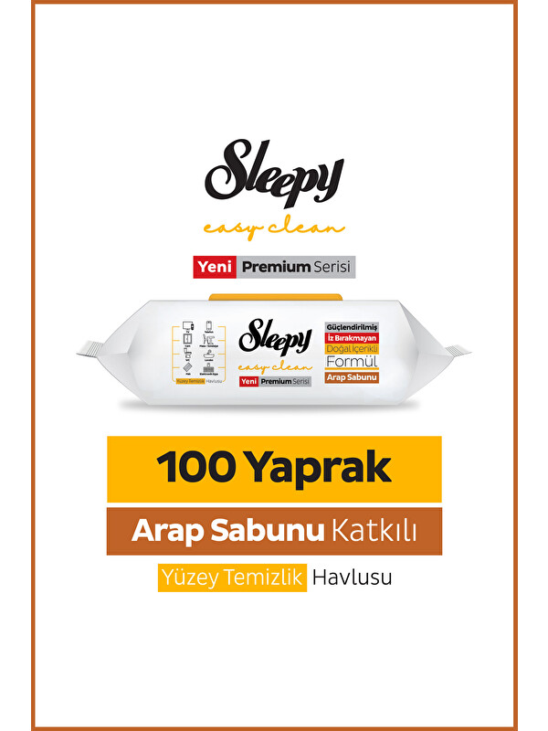 Sleepy Easy Clean Premium Arap Sabunu Katkılı Yüzey Temizlik Havlusu Mendili 100 Yaprak