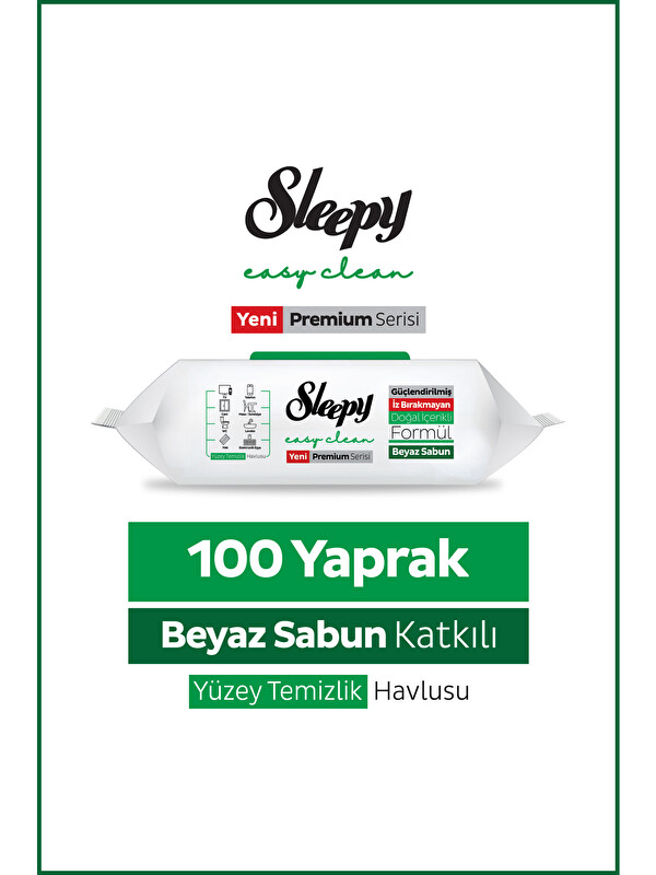 Sleepy Easy Clean Premium Beyaz Sabun Katkılı Yüzey Temizlik Havlusu Mendili 100 Yaprak