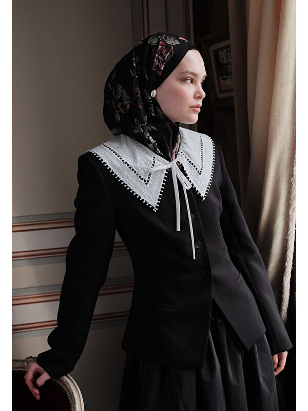 Fresh Scarfs Flower Rain Desenli Pamuk Viskon Şal Siyah