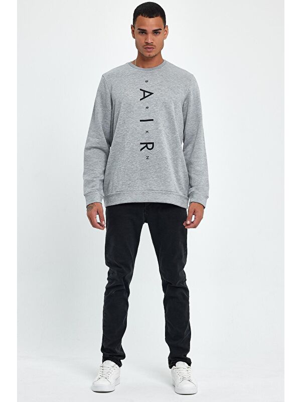 Süperlife Erkek Bisiklet Yaka Regular Fit Air Baskılı İnce Sweatshirt SPR22SW131