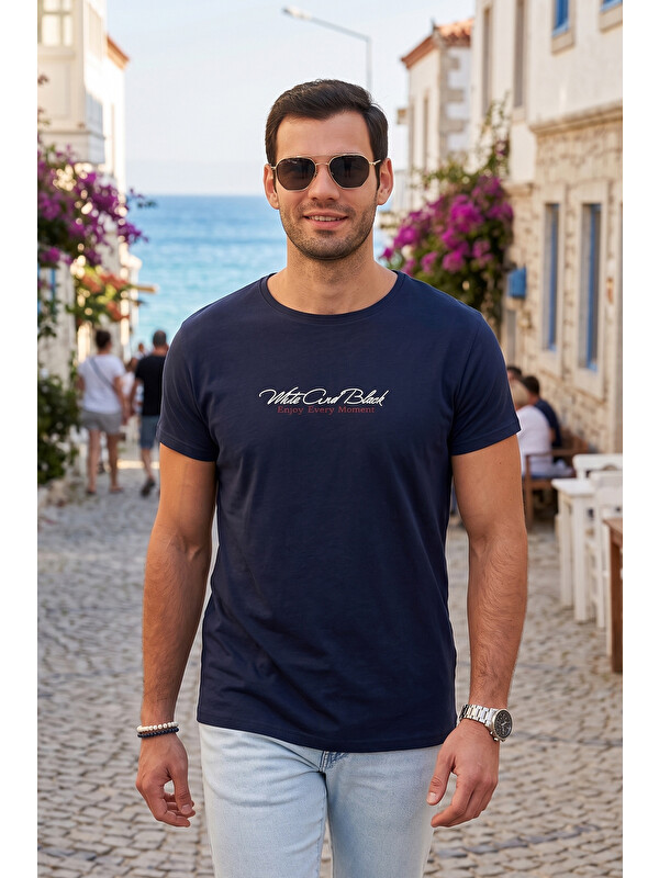 Buratti Baskılı Bisiklet Yaka % 100 Pamuk Slim Fit Erkek T Shirt 541ENJOY