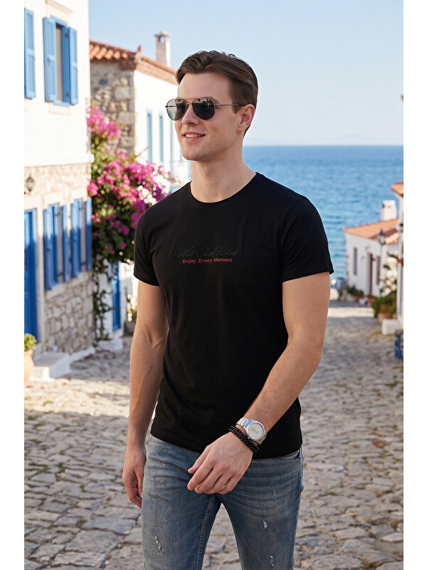 Buratti Baskılı Bisiklet Yaka % 100 Pamuk Slim Fit Erkek T Shirt 541ENJOY