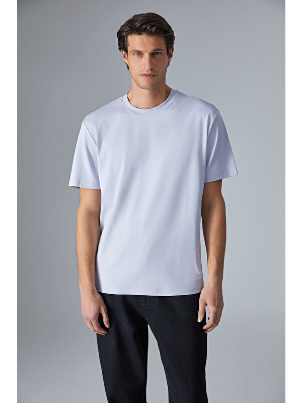 GRIMELANGE HISON Erkek Relaxed Bisiklet Yaka Kısa Kollu LİLA T-Shirt