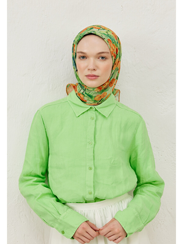 Fresh Scarfs Peach Garden Desen Pamuk Vual Eşarp Şeftalı