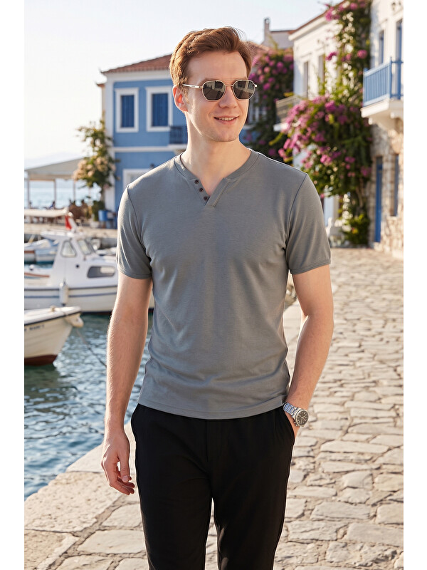 Buratti % 100 Pamuklu V Yaka Slim Fit Erkek T Shirt 5902122