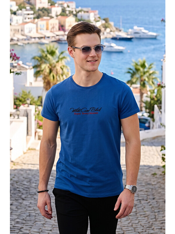 Buratti Baskılı Bisiklet Yaka % 100 Pamuk Slim Fit Erkek T Shirt 541ENJOY