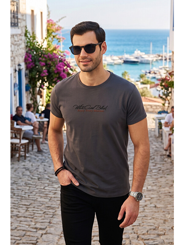 Buratti Baskılı Bisiklet Yaka % 100 Pamuk Slim Fit Erkek T Shirt 541ENJOY