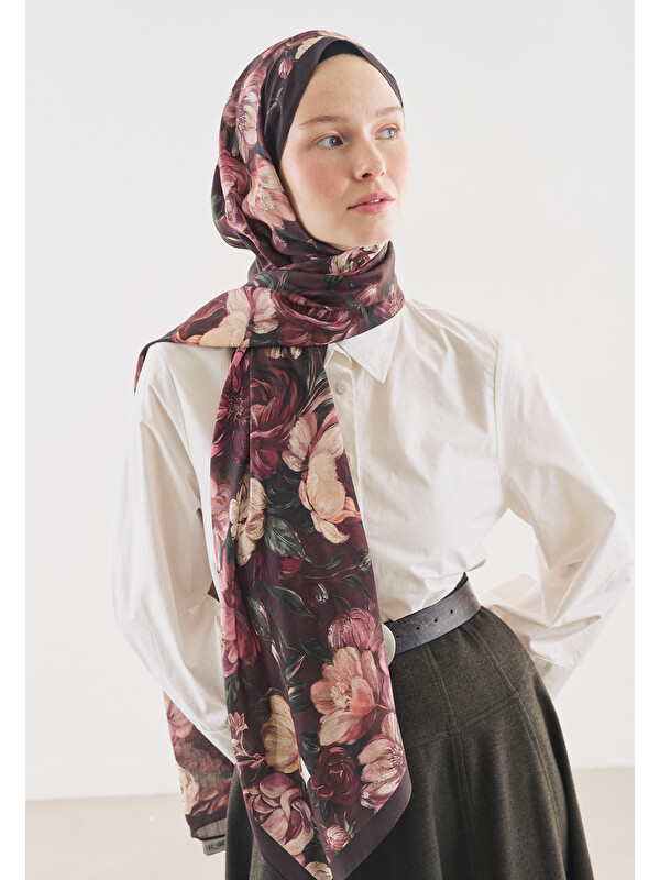 Fresh Scarfs Rosine Desenli Pamuk Viskon Şal Bordo