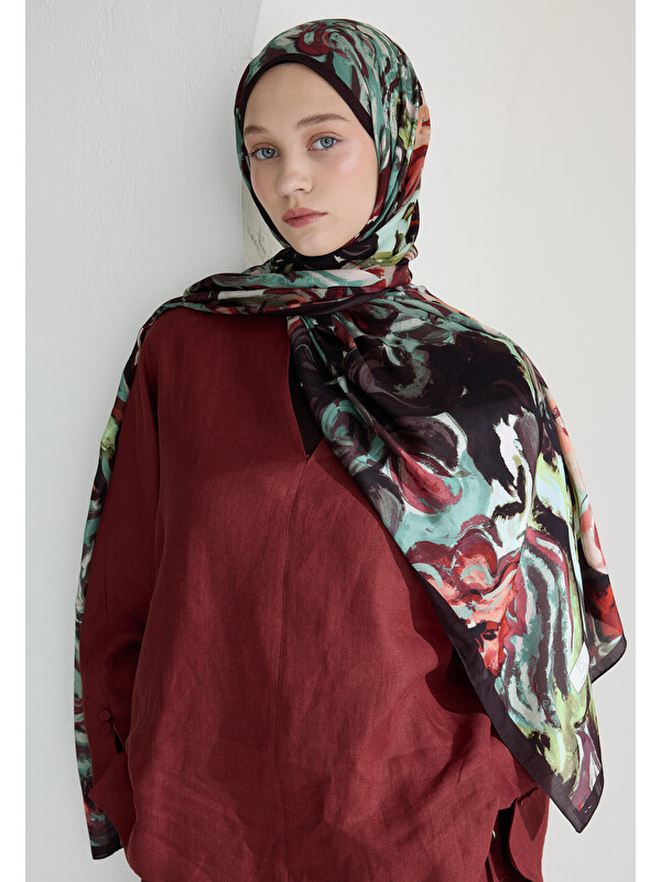 Fresh Scarfs Rosıe Floş Viskon Şal Kahve