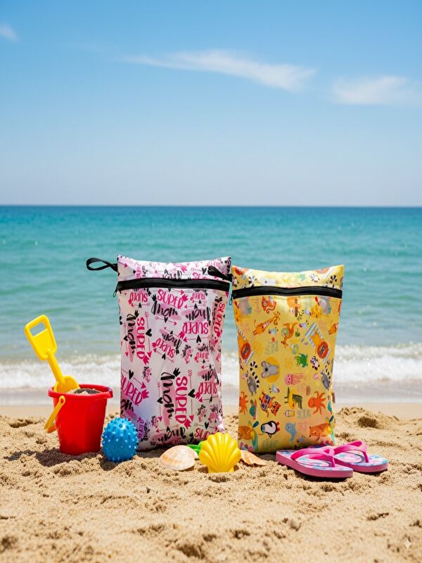 Yorni 2 Adet, 37x30 cm, Mom ve Summer Desen, Sıvı Geçirmeyen Çok Amaçlı Çanta, Ekonomik Set, Yıkanabilir