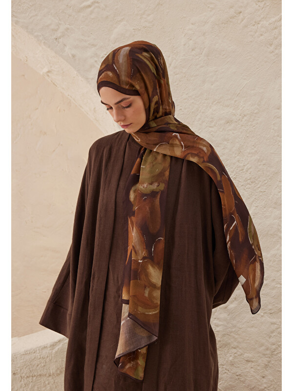 Fresh Scarfs Dark Garden Desen Rami Şal Kahve