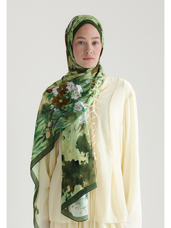 Fresh Scarfs Sweet Garden Floş Viskon Şal Soft Yeşil