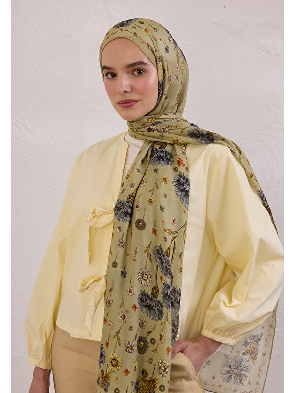 Fresh Scarfs Bloomıng Dahlıa Desen Rami Şal Çağla