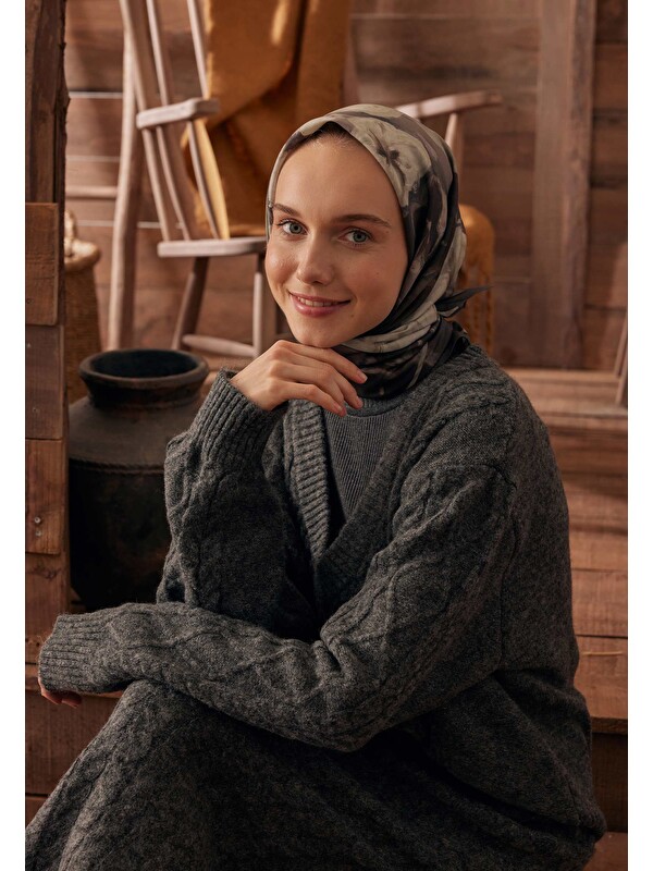 Fresh Scarfs Roslyn Desen Pamuk İpek Eşarp Kahverengi