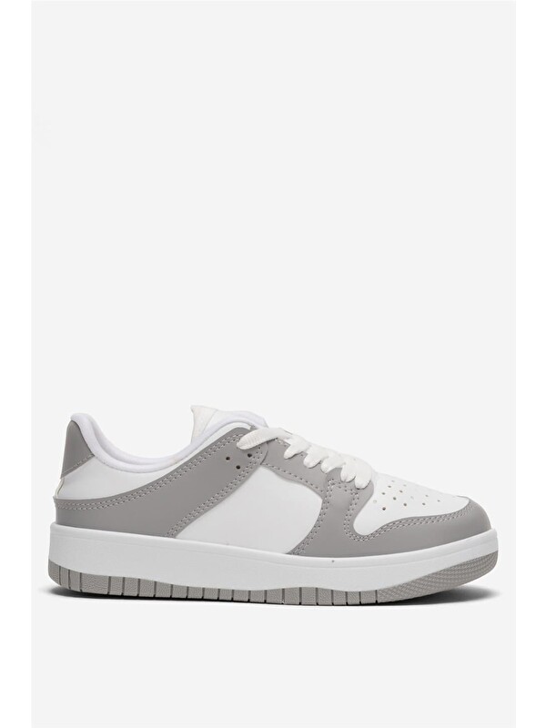 LİGER Unisex Bağcıklı Spor Sneaker Ayakkabı Beyaz - Grİ