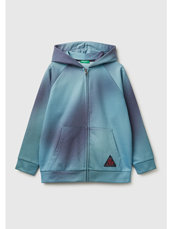 United Colors Of Benetton Erkek Çocuk Mavi-Siyah Gölge Efektli Kişiselleştirilmiş Etiketli Sweatshirt