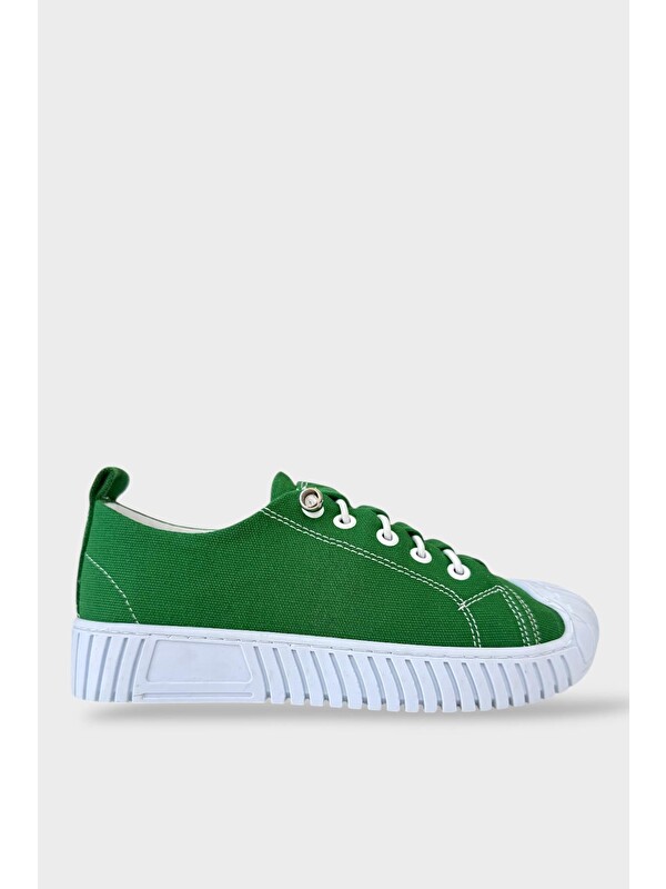 LİGER Unisex Kolay Giyilebilir Lastik Bağcıklı Spor Keten Sneaker Ayakkabı Yeşİl
