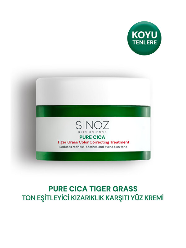 Sinoz Pure Cica Tiger Grass Ton Eşitleyici Yoğun Onarıcı Yatıştırıcı Kızarıklık Karşıtı Yüz Kremi 15 ML