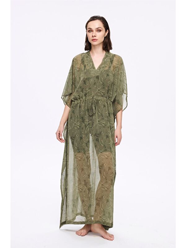 Haşema Floral Desenli Yeşil Uzun Pareo 5060