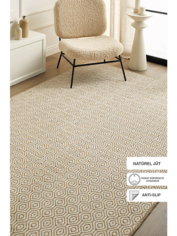 Ocean Home Textile Karo Desenli Jüt Halı Kilim 120x180 cm