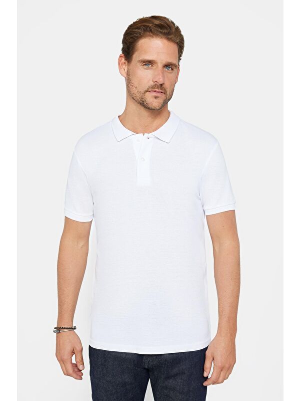 TUDORS Erkek Slim Fit Dar Kesim Pamuklu Yumuşak Dokulu Serin Tutan Kumaş Düz Pike Polo Yaka Tişört