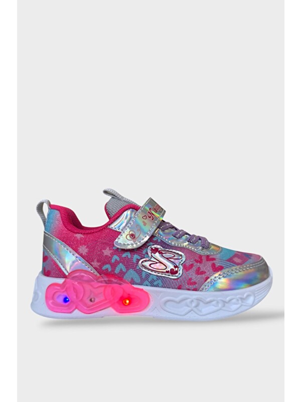 LİGER Çok Renkli Işıklı Cırtlı Hafif Anatomik Taban Günlük Sneaker Kız Çocuk Spor Ayakkabı Pembe