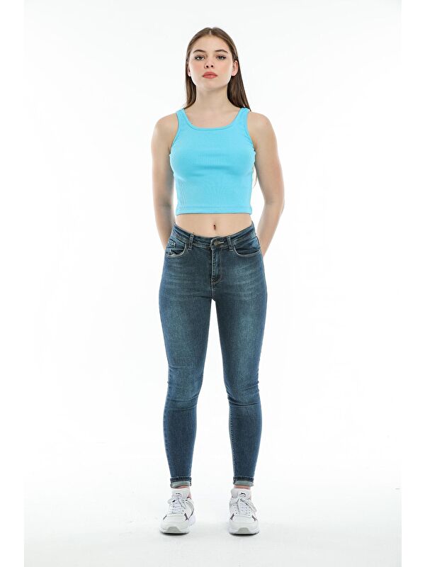 Süperlife Kadın Crop Örme Slim Fit Atlet-Tişort SPR21Y12