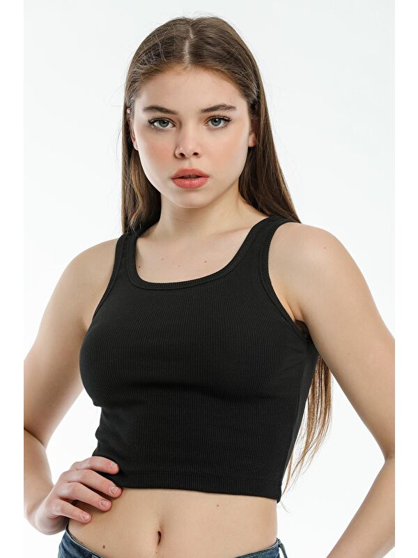 Süperlife Kadın Crop Örme Slim Fit Atlet-Tişort SPR21Y12