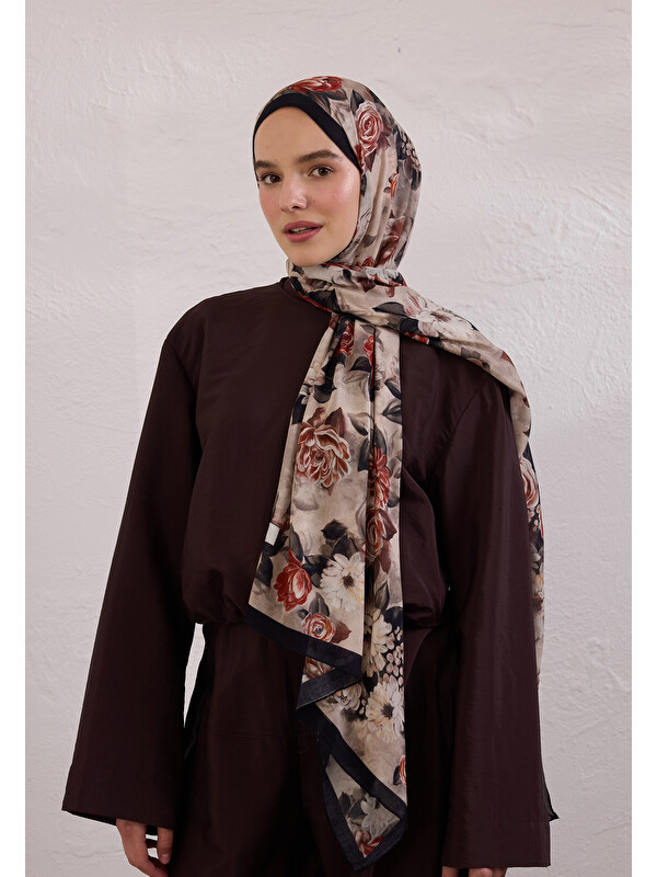 Fresh Scarfs Magnolıa Desen Rami Şal Siyah