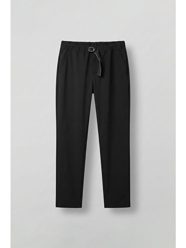 Abluka Online Erkek Beli Lastikli Tecno Kumaş Slim Fit Pantolon Siyah