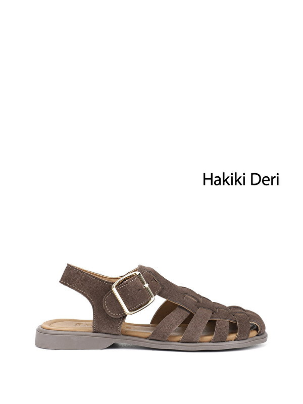 GÖNDERİ(R) Kadın VİZON Tokalı Bantlı Burnu Kapalı Hakiki Deri Sandalet