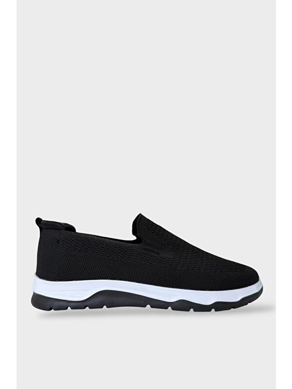 LİGER Erkek Nefes Alabilen Triko Sneaker Ayakkabı Sİyah - Beyaz